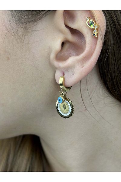Neon Takı by Atalay Sensitivity Tag and Xxx Dangle Reşatli Ata Model, Stainless Steel Earrings 79, Gold Color