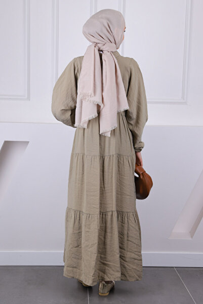 İmajButik Φόρεμα μοντέρνο με μισό κουμπί χακί