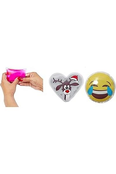 Bosphorus Homi Smiley Pocket Stove: White Deer with Emoji, Hand Warmer and Hot Water Bag Set 2 Pcs, Pvc 9cm