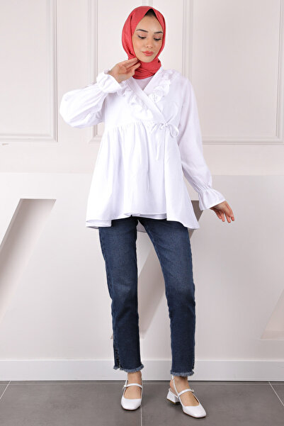 İmajButik Ecru Collar Frilly Kimono