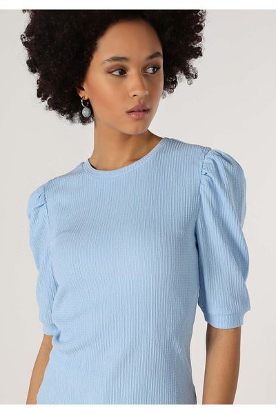 Colin's Tricou albastru cu mânecă scurtă pentru femei, cu gât rotund, cu croiala normală