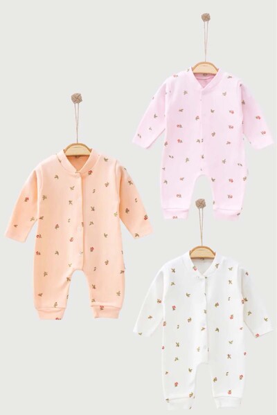 MYZİ STORE Newborn Baby Girl Outfit 3-Piece Cotton Floral Patterned Jumpsuit