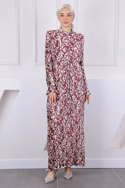 İmajButik Σατέν φόρεμα με πλισέ με δαμάσκηνο