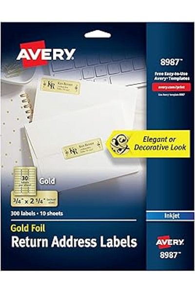 mivento Avery Gold Foil Mailing Label Inkjet Printing, 1.9 X 5.7 Cm, for 300 Pieces (8987)