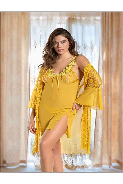 Bleu Petite Комплект от 3 части - халат, нощница и прашки от дантелен тюл
