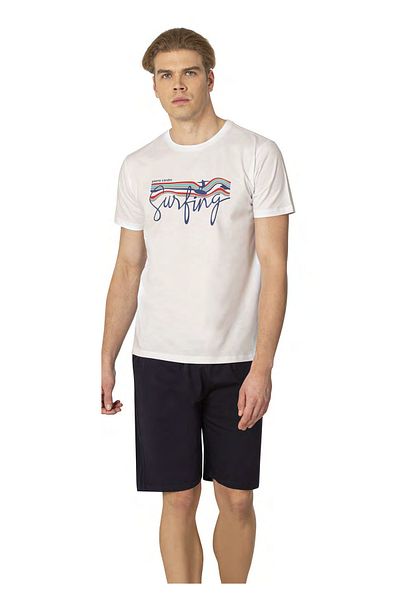 Pierre Cardin Men's White Short-Sleeved Printed Shorts Home Wear Two-Piece Suit