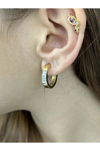 Neon Takı by Atalay Sensitivity Sticker and Zircon Stone, Ring Model, Stainless Steel Earrings 38, Gold Color