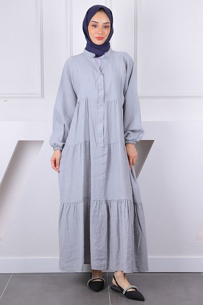 İmajButik Γκρι φόρεμα Modal με μισό κουμπί