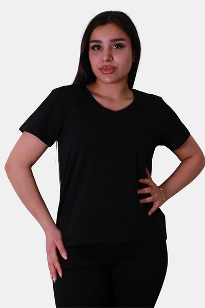 trender Tricou negru pentru damă cu decolteu în V Cm18