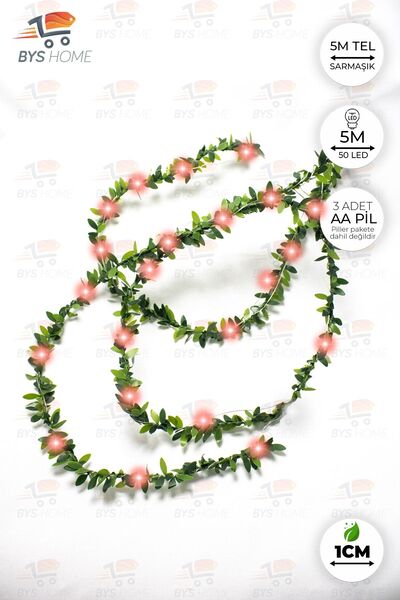 BYSHOME Dekoratif 5 Metre Yapay Yapraklı Tel Şeritli Sarmaşık 5 Metre Peri Le...