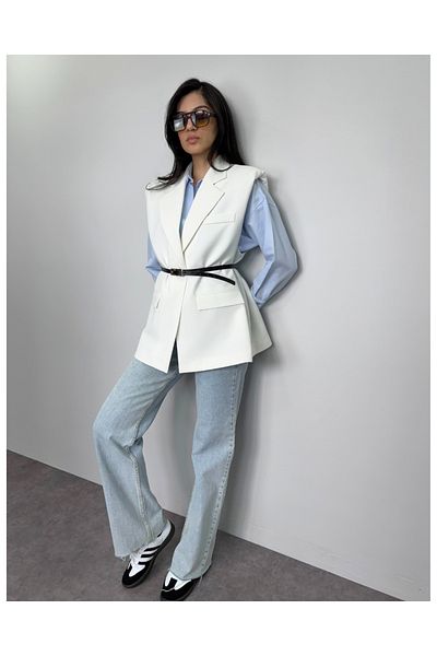 DEQ FASHION White Padded Belted Oversize Vest