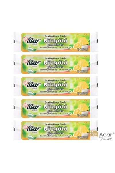 Owersea Star Drawstring Medium Garbage Bag 5 Pack Lemon Scented 55X60 cm