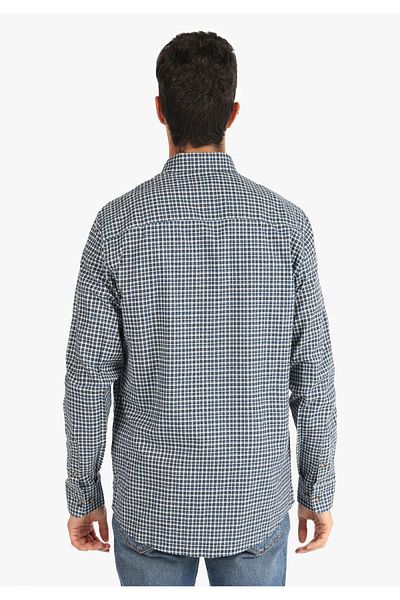 Colin's Regular Fit Shirt Neck Checked Men's Navy Blue Long Sleeve Shirt