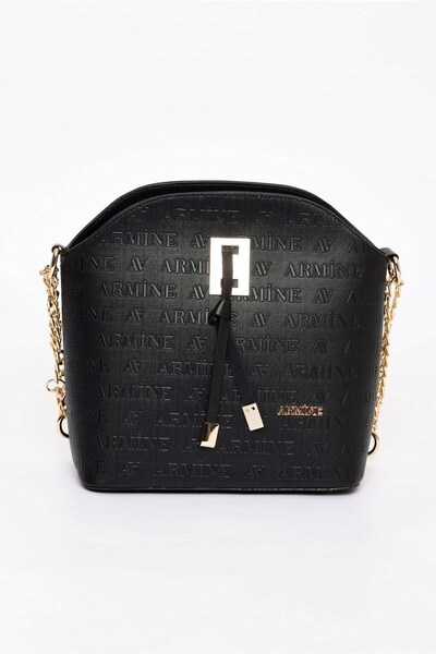 Armine Practical Black Modern Handbag Laser Detailed Women's Bag