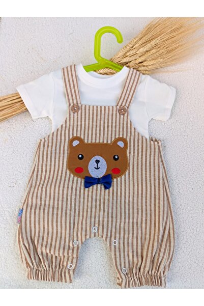 Modomood Bilge Trend Erkek Bebek Çocuk Keten Salopet Tişört İki Parça Takım