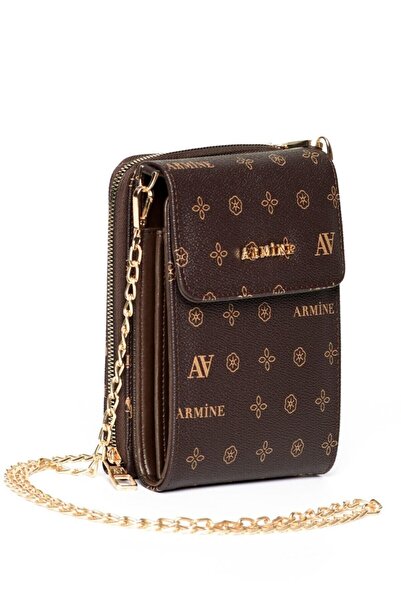 Armine Pratik Kahve Printed Modern Shoulder Bag Brown