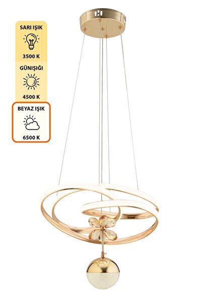 LUCKY LIGHT Kaos Rose Gold 3 Renk Ledli Kristal Taç Lı Salon Oturma Odası Hol - Led Avize
