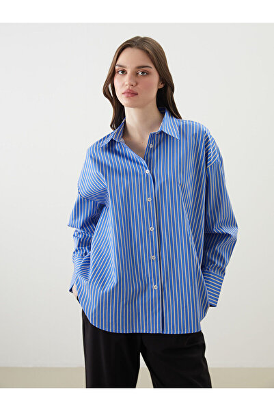 LC Waikiki Peak Yeni Sezon Çizgili Oversize Poplin Kadın Gömlek