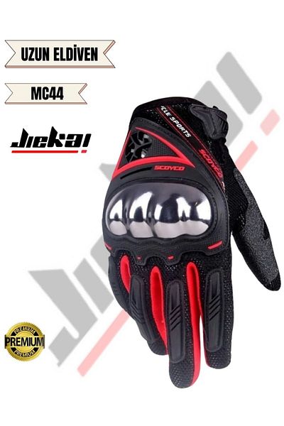 JİEKAİ Mc44 Red Long Biker Gloves