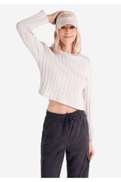 Colin's Tricou gri cu mânecă lungă pentru femei, cu gât rotund, cu croială normală