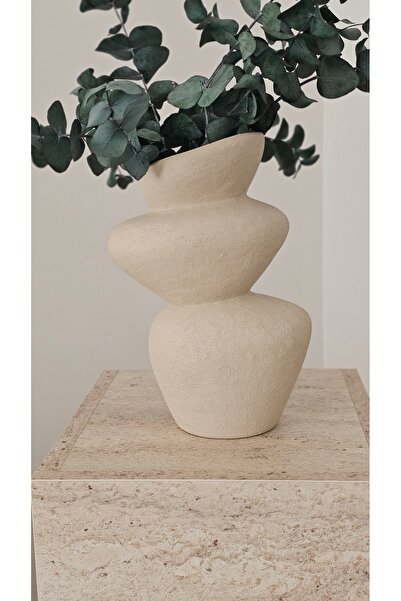 daimahome Seramik Bej Kaya Vazo