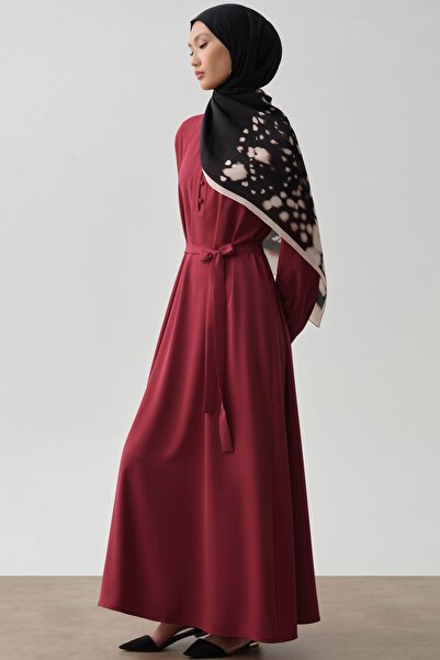 Tuğba Yarım Pat Kuşaklı Elbise - Kırmızı