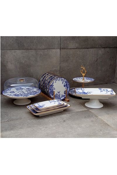 Pinkev 13 Piece Cake Presentation Plate Set for 6 People