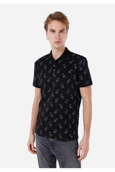 Colin's Regular Fit Polo Neck Printed Men's Black Short Sleeve T-Shirt