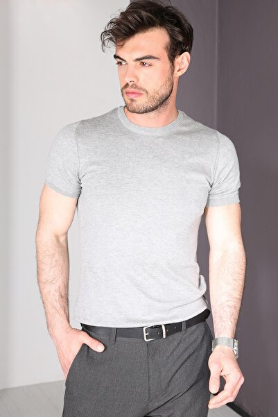 Delpino Πλεκτό ανδρικό βαμβακερό μπλουζάκι με στρογγυλή λαιμόκοψη