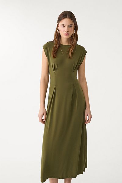 Stradivarius Short Sleeve Pleated Midi Dress Limited Edition