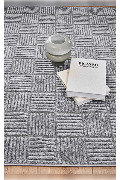 Apex Halı Anemon 6824 Gri Yumuşak Dokulu İskandinav Motifli Kaymaz Yıkanabilir Modern Halı