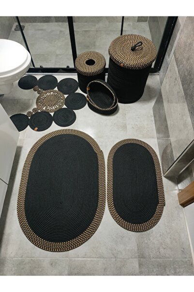 ADES HOME DESİGN Jüt,banyo Takımı,Banyo Paspası, Paspas Takımı,Makyaj Sepeti,Çöp Kovası,Klozet Paspas