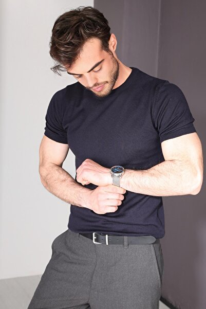 Delpino Πλεκτό ανδρικό βαμβακερό μπλουζάκι με στρογγυλή λαιμόκοψη