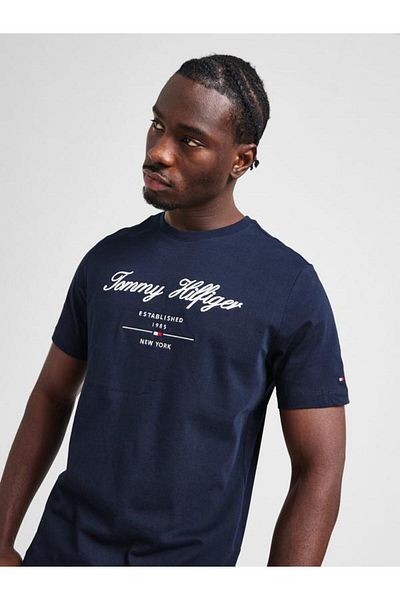 Tommy Hilfiger Mens Logo Script Crew Neck T-Shirt