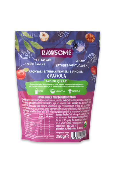 Rawsome 3 × 250 جرام جرانولا أرونيا رويو تونا وخالية من الغلوتين مع البندق والبندق