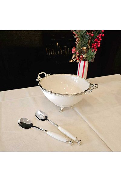 MaviDamla 26 cm Zinka Selice Salad Serving Set - Silver
