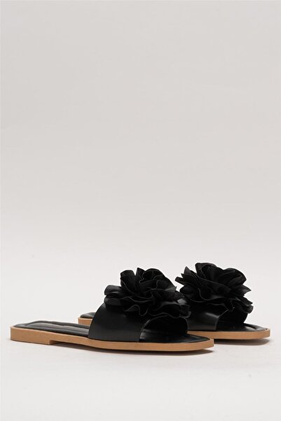 Liger Black Slippers with Rose Flowers and Bundle Gift Dowry Holder