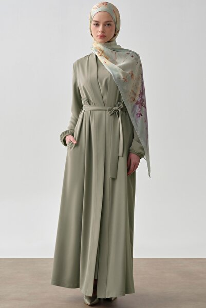 Tuğba Büzgülü Beli Kuşaklı Abaya - Mint