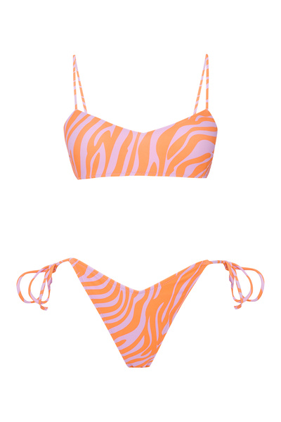 Beach&Beyond Kadın Lila turuncu Zebra V kesim yandan bağcıklı bikini altı