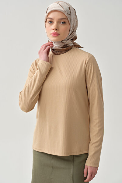 Tuğba Balıkçı Yaka Örme Bluz - Bej