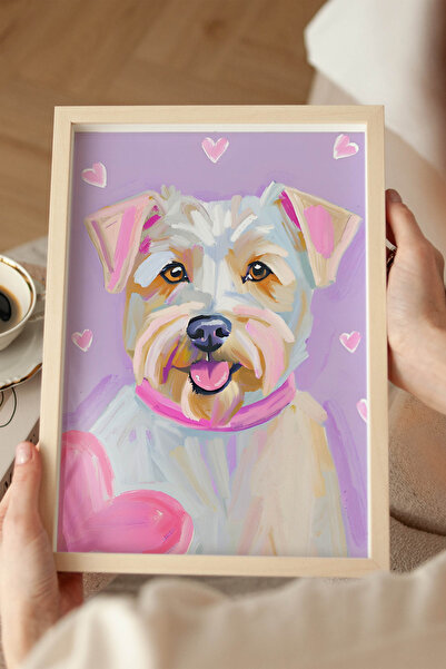 Alf Portraits Lila Beyaz Terrier Çerçevesiz Poster Kalpli Şirin Terrier Posteri, Köpekseverlere Duvar Dekoru