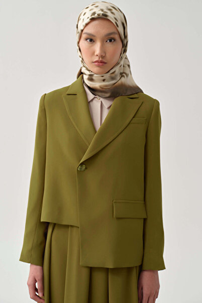 Tuğba Asimetrik Ters Kruvaze Ceket - Olive