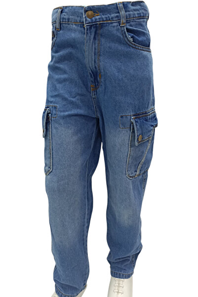 Genel Markalar Erkek Çocuk Bagi Model Çift Kargo Cepli Mavi Kot Pantolon