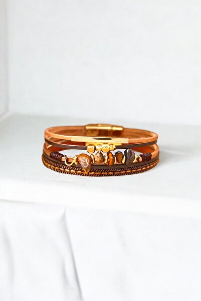 sahrastyle Multi-Layer Synthetic Gemstone Leather Bracelet with Magnetic Clasp