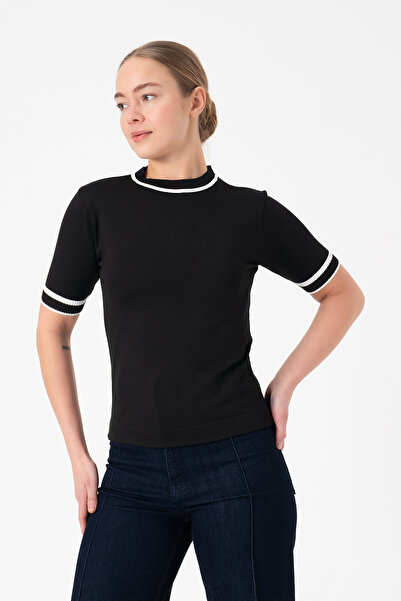 Merry Rise Ριγέ Μαύρη Γυναικεία Πλεκτή Μπλούζα