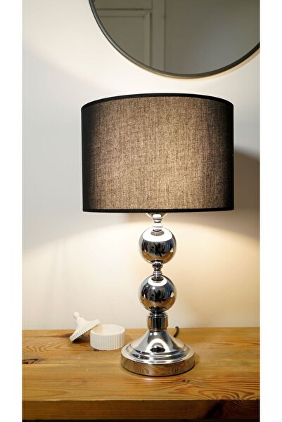 retro home design Siyah Kumaş Şapkalı Krom Ayaklı Dejavu Modern Abajur Masa L...
