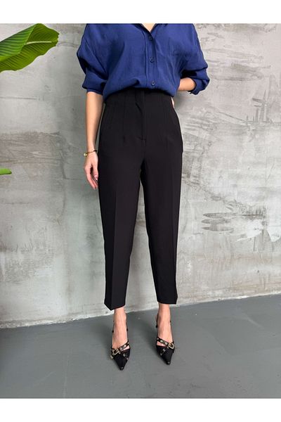 Elif Özbey Butik Pantaloni negri cu dentar morcov