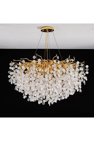 Btm Modern chandelier, golden ball, white sharks, circular, 40 cm