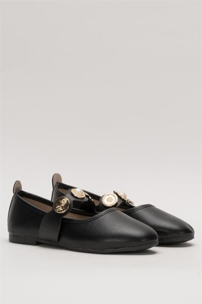 Liger Women's Black Oval Toe Accessory Banded Ballerina Shoes