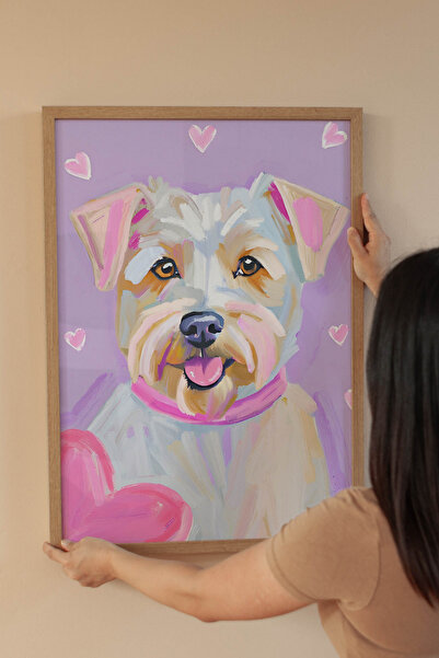 Alf Portraits Lila Beyaz Terrier Çerçevesiz Poster Kalpli Şirin Terrier Posteri, Köpekseverlere Duvar Dekoru